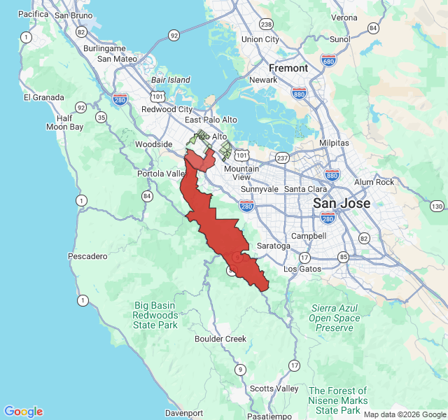 Map of septic coverage in Palo Alto, CA