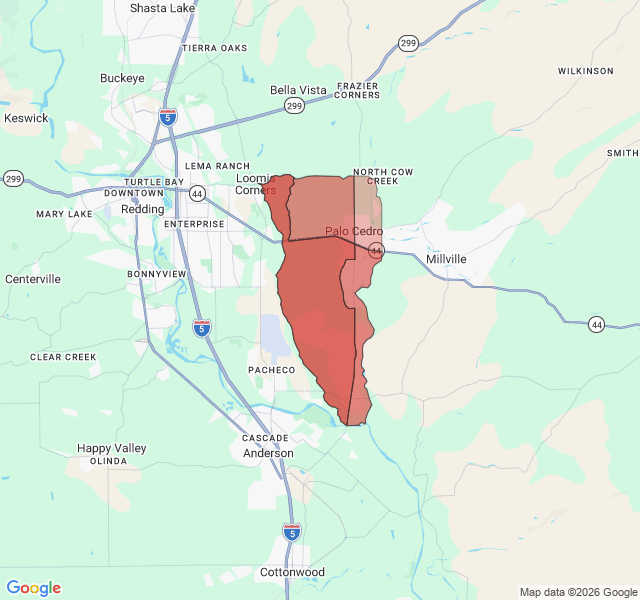 Map of septic coverage in Palo Cedro, CA