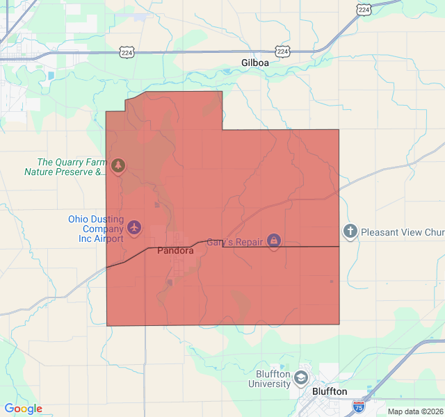 Map of septic coverage in Pandora, OH