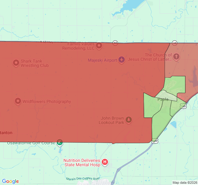 Map of septic coverage in Paola, KS