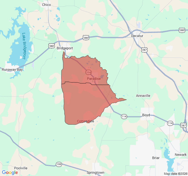 Map of septic coverage in Paradise, TX