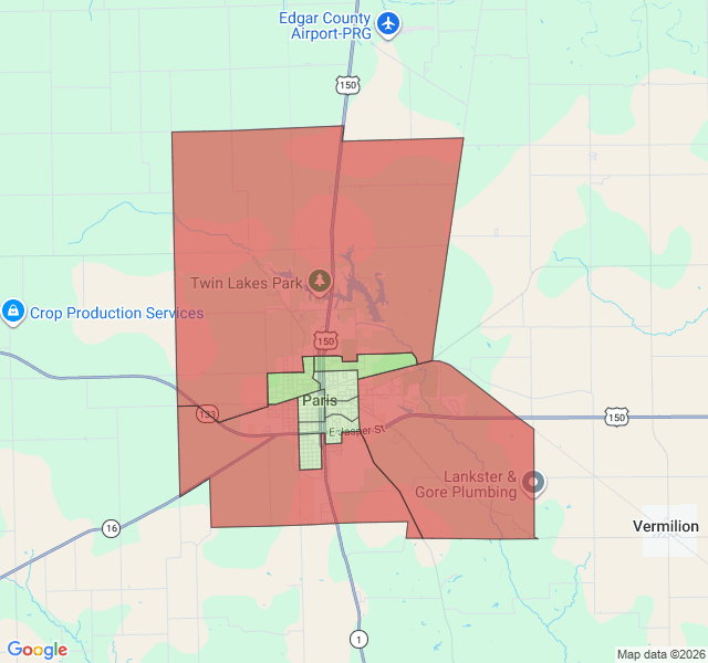 Map of septic coverage in Paris, IL