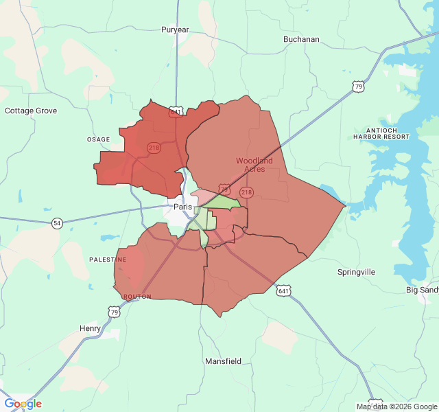 Map of septic coverage in Paris, TN