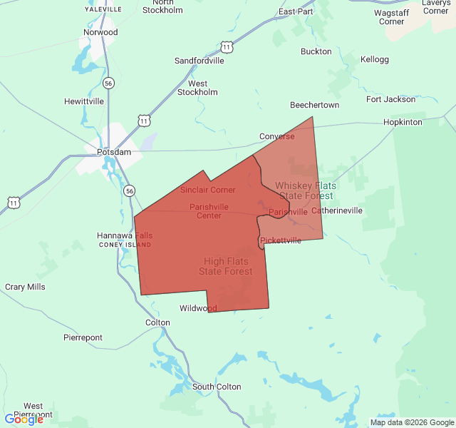 Map of septic coverage in Parishville, NY