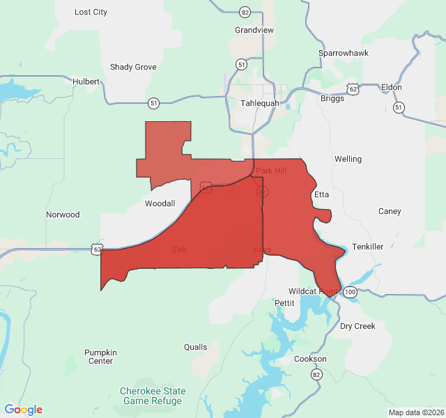 Map of septic coverage in Park Hill, OK