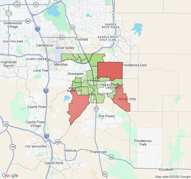 Map of septic coverage in Parker, CO