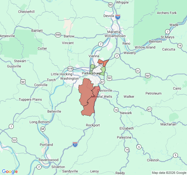 Map of septic coverage in Parkersburg, WV