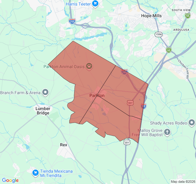 Map of septic coverage in Parkton, NC