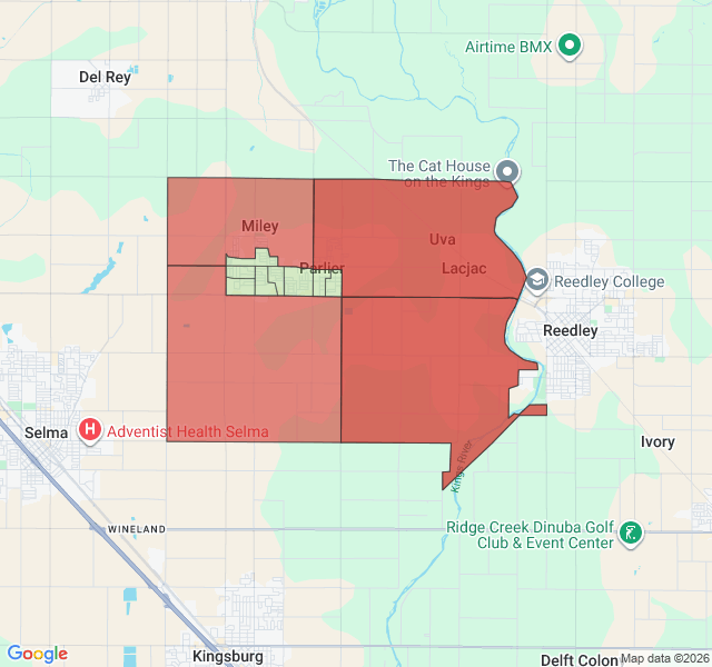Map of septic coverage in Parlier, CA