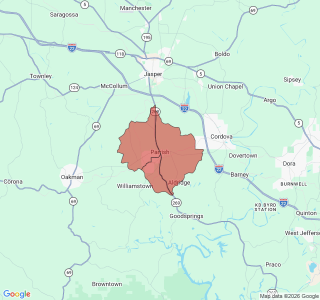 Map of septic coverage in Parrish, AL