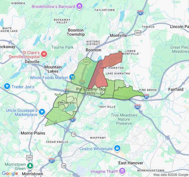 Map of septic coverage in Parsippany, NJ