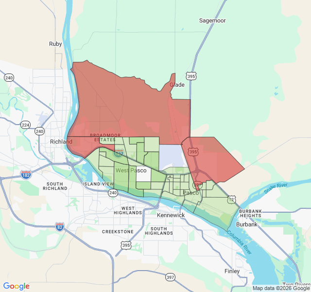 Map of septic coverage in Pasco, WA