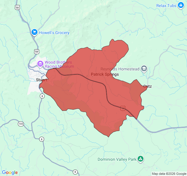 Map of septic coverage in Patrick Springs, VA
