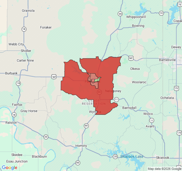 Map of septic coverage in Pawhuska, OK