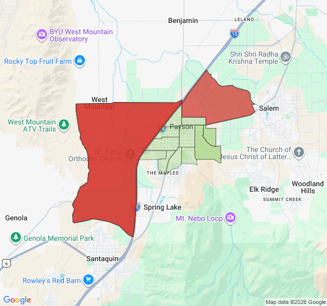 Map of septic coverage in Payson, UT