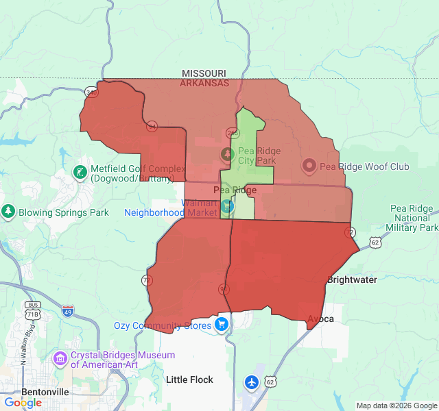 Map of septic coverage in Pea Ridge, AR