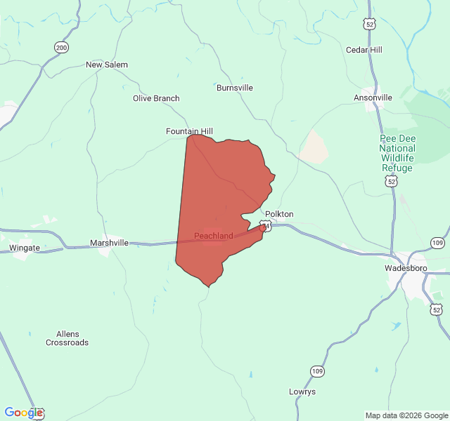 Map of septic coverage in Peachland, NC