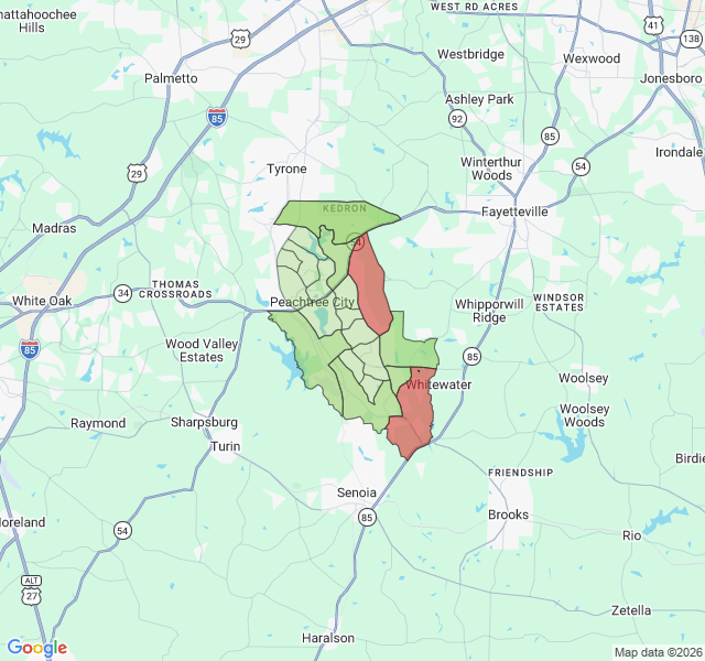 Map of septic coverage in Peachtree City, GA