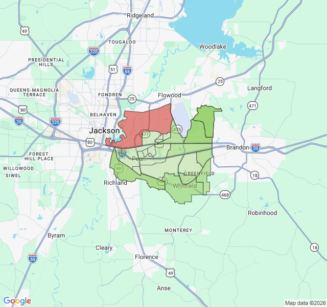 Map of septic coverage in Pearl, MS
