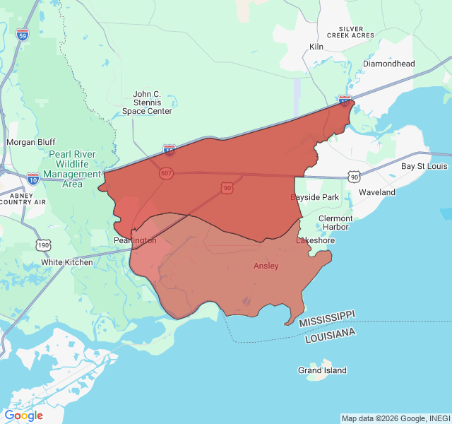 Map of septic coverage in Pearlington, MS