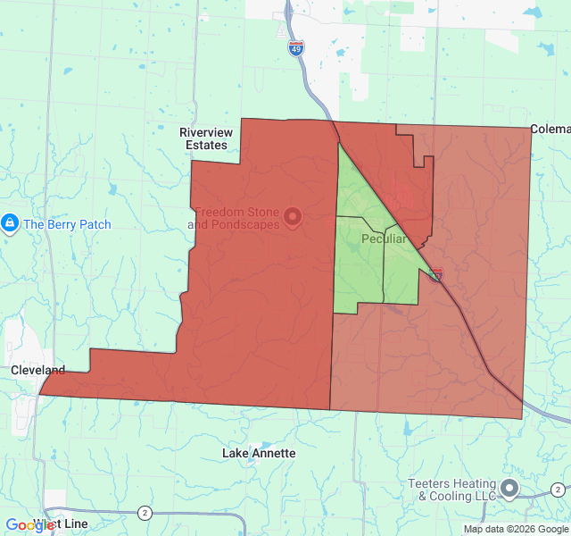 Map of septic coverage in Peculiar, MO
