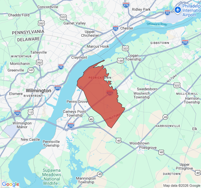 Map of septic coverage in Pedricktown, NJ