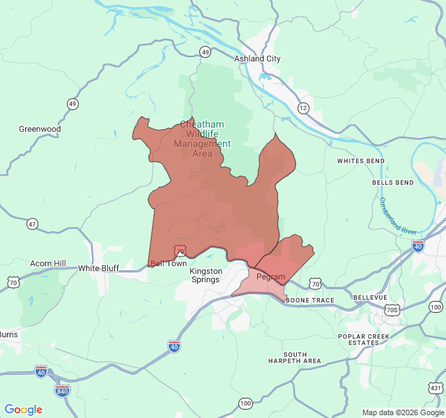 Map of septic coverage in Pegram, TN