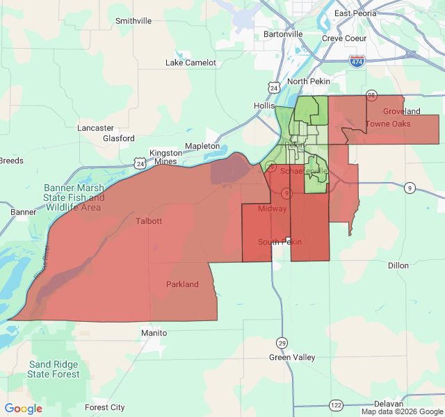 Map of septic coverage in Pekin, IL