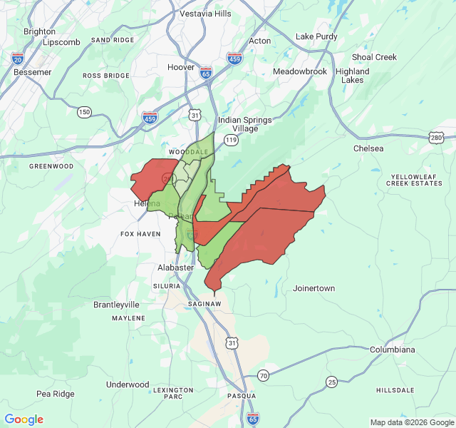 Map of septic coverage in Pelham, AL
