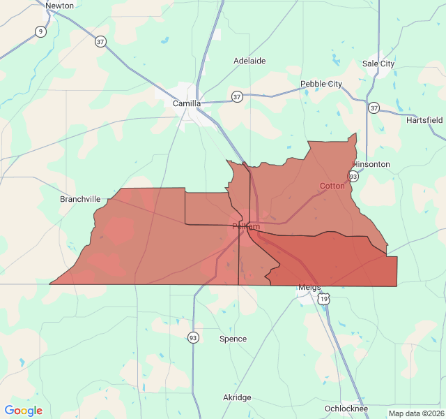 Map of septic coverage in Pelham, GA