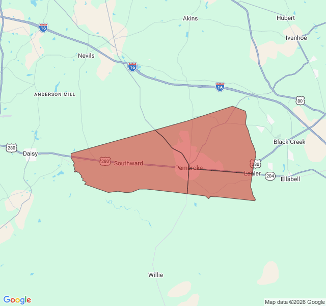 Map of septic coverage in Pembroke, GA