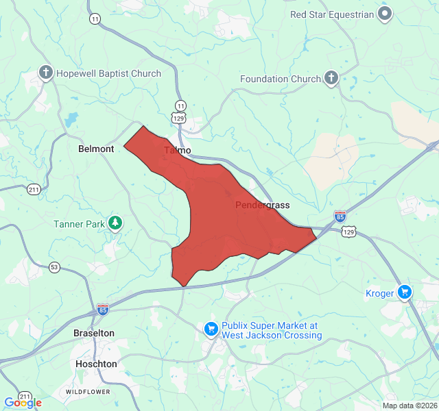 Map of septic coverage in Pendergrass, GA
