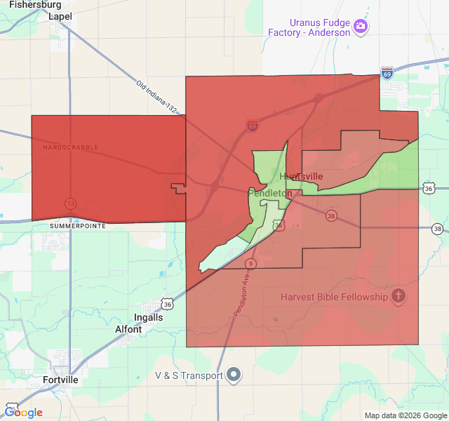 Map of septic coverage in Pendleton, IN