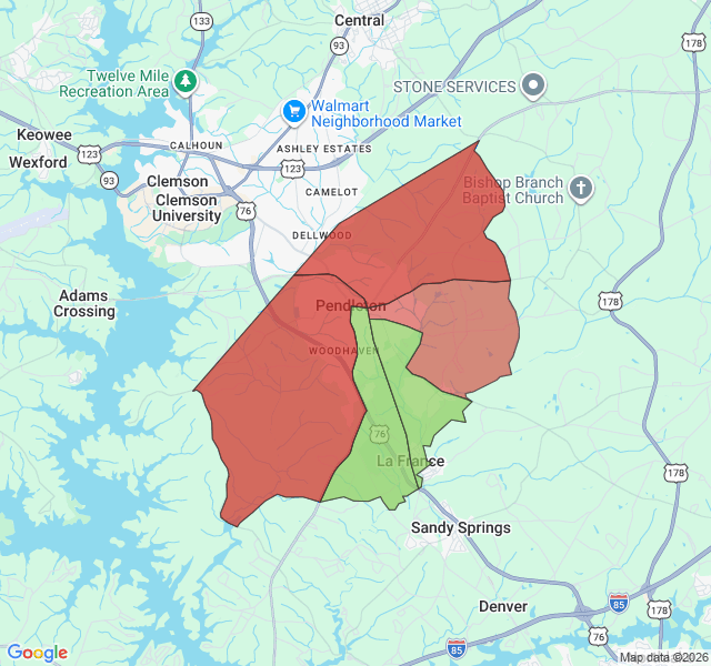 Map of septic coverage in Pendleton, SC