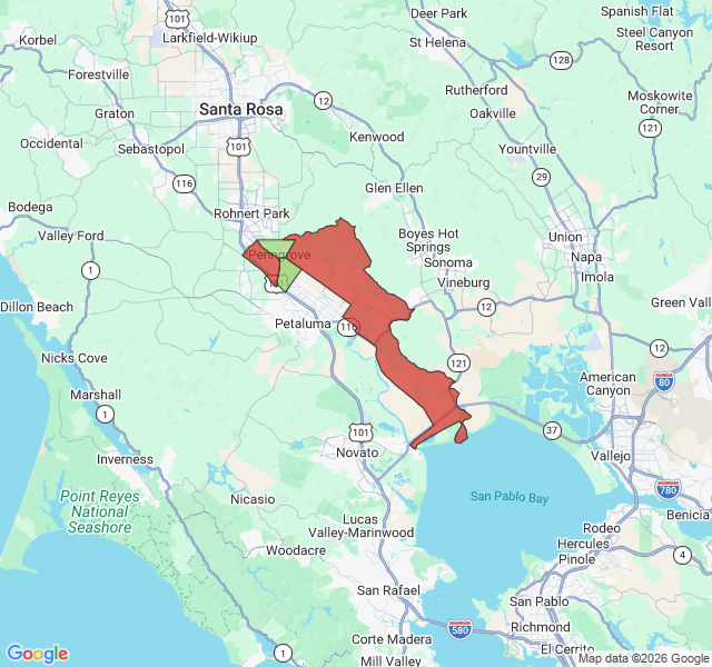 Map of septic coverage in Penngrove, CA