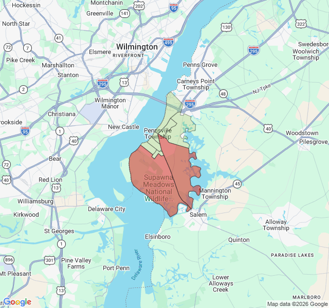 Map of septic coverage in Pennsville, NJ
