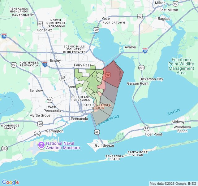 Map of septic coverage in Pensacola, FL