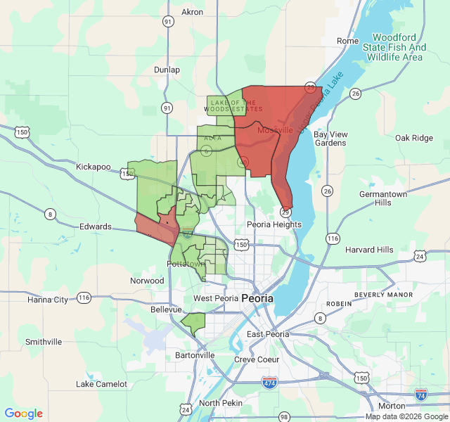 Map of septic coverage in Peoria, IL