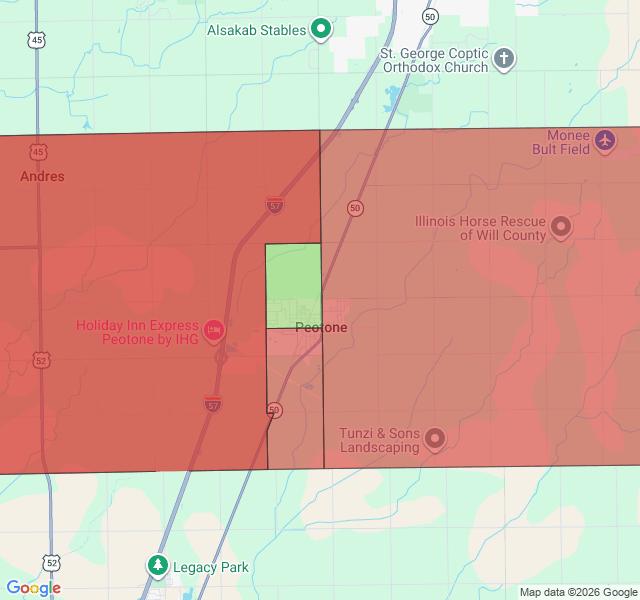Map of septic coverage in Peotone, IL
