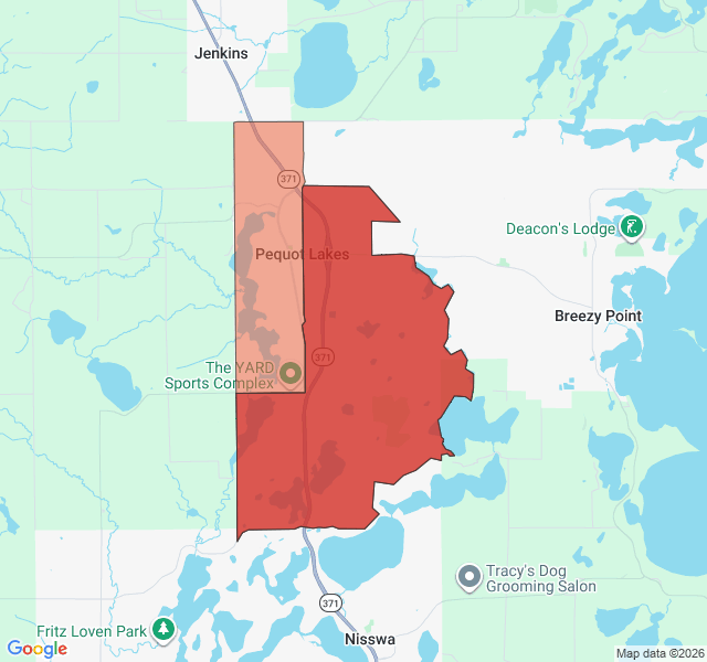 Map of septic coverage in Pequot Lakes, MN