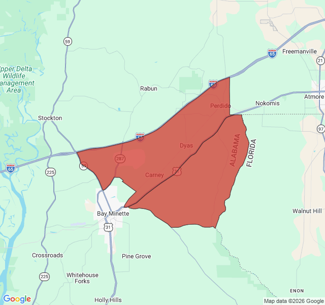 Map of septic coverage in Perdido, AL