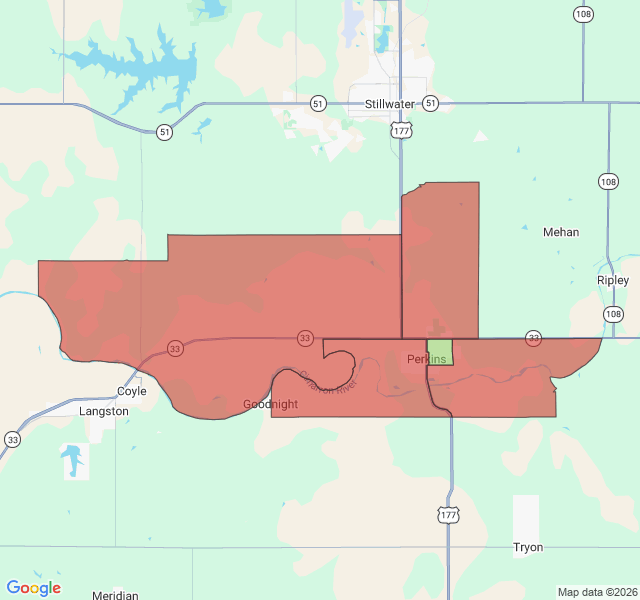 Map of septic coverage in Perkins, OK