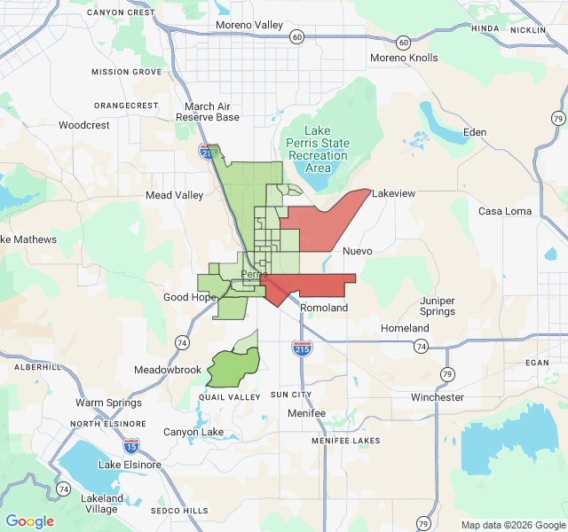 Map of septic coverage in Perris, CA
