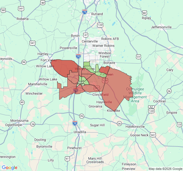 Map of septic coverage in Perry, GA