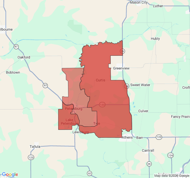 Map of septic coverage in Petersburg, IL