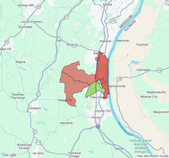 Map of septic coverage in Pevely, MO