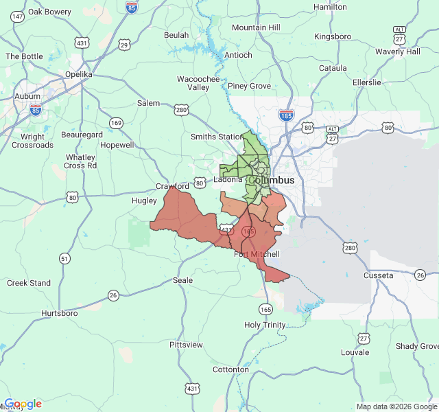 Map of septic coverage in Phenix City, AL