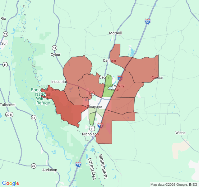 Map of septic coverage in Picayune, MS