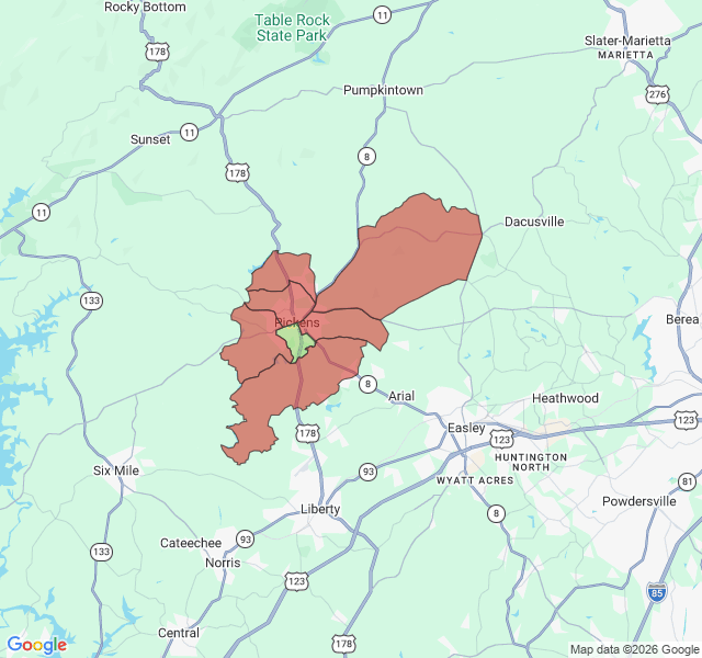 Map of septic coverage in Pickens, SC