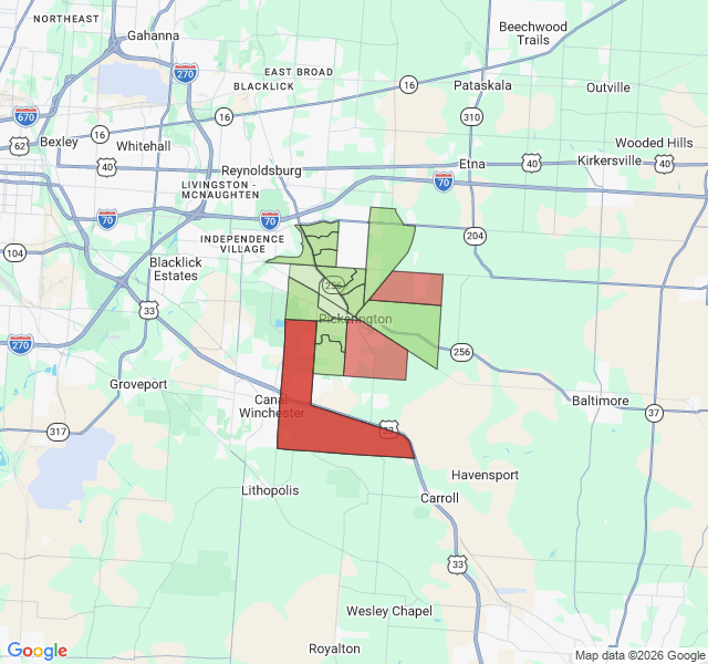 Map of septic coverage in Pickerington, OH